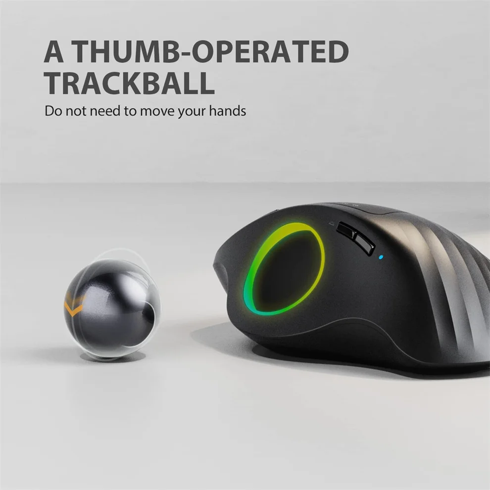 RGB Wireless Trackball Mouse Bluetooth +2.4G Rechargeable Gaming Mouse Ergonomic Mice Thumb Control Mouse