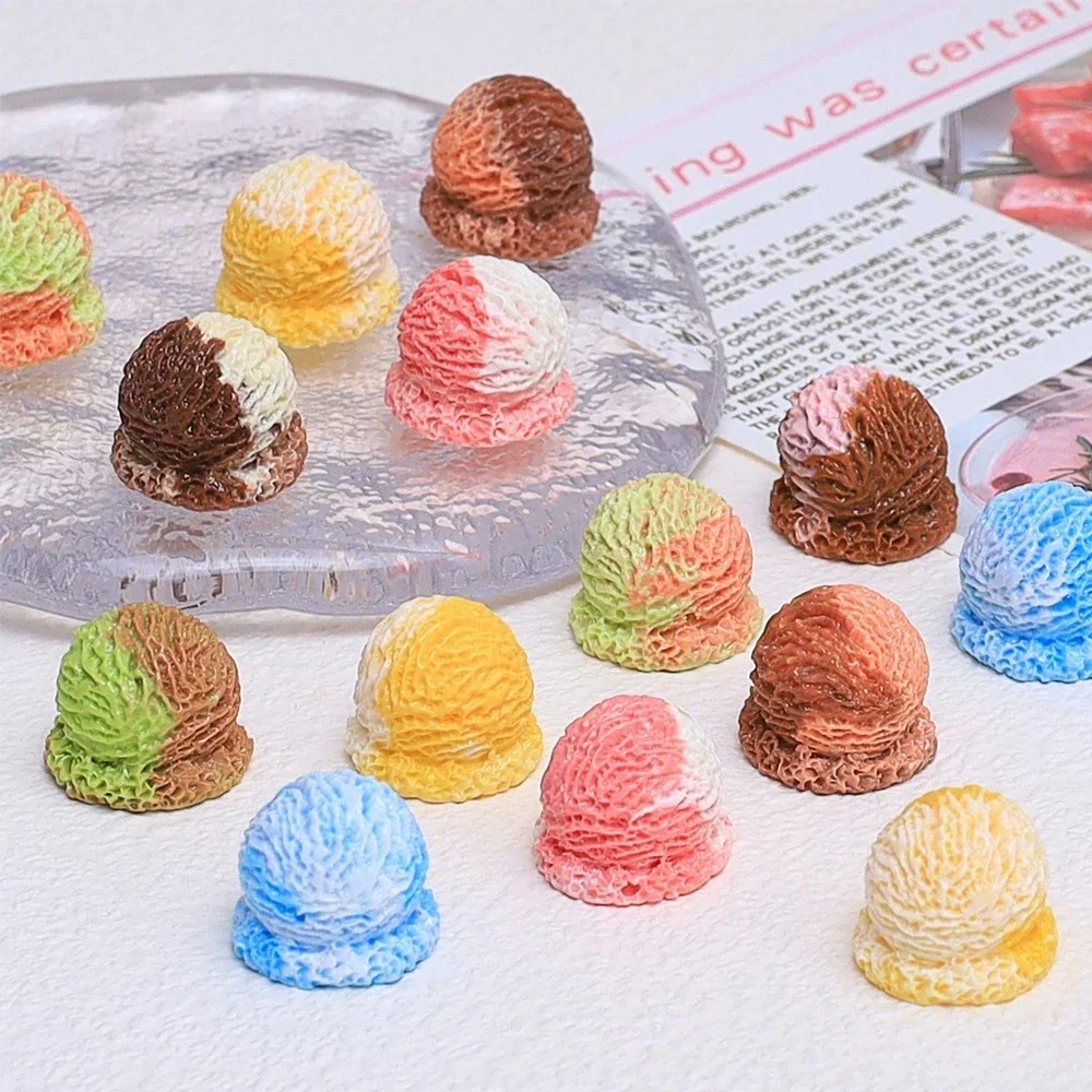 10PCS Ice Cream Ball Series Miniature Flat Back Resin Cabochons For Hairpin Scrapbooking DIY Home Decor Craft Accessories