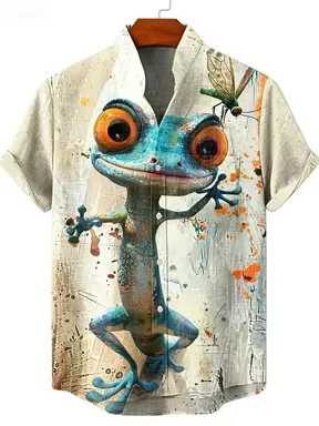 2026 Party Short Sleeve Shirt Road Animal Pattern Printed Short Sleeve Button Shirt Summer Fashion Casual Style