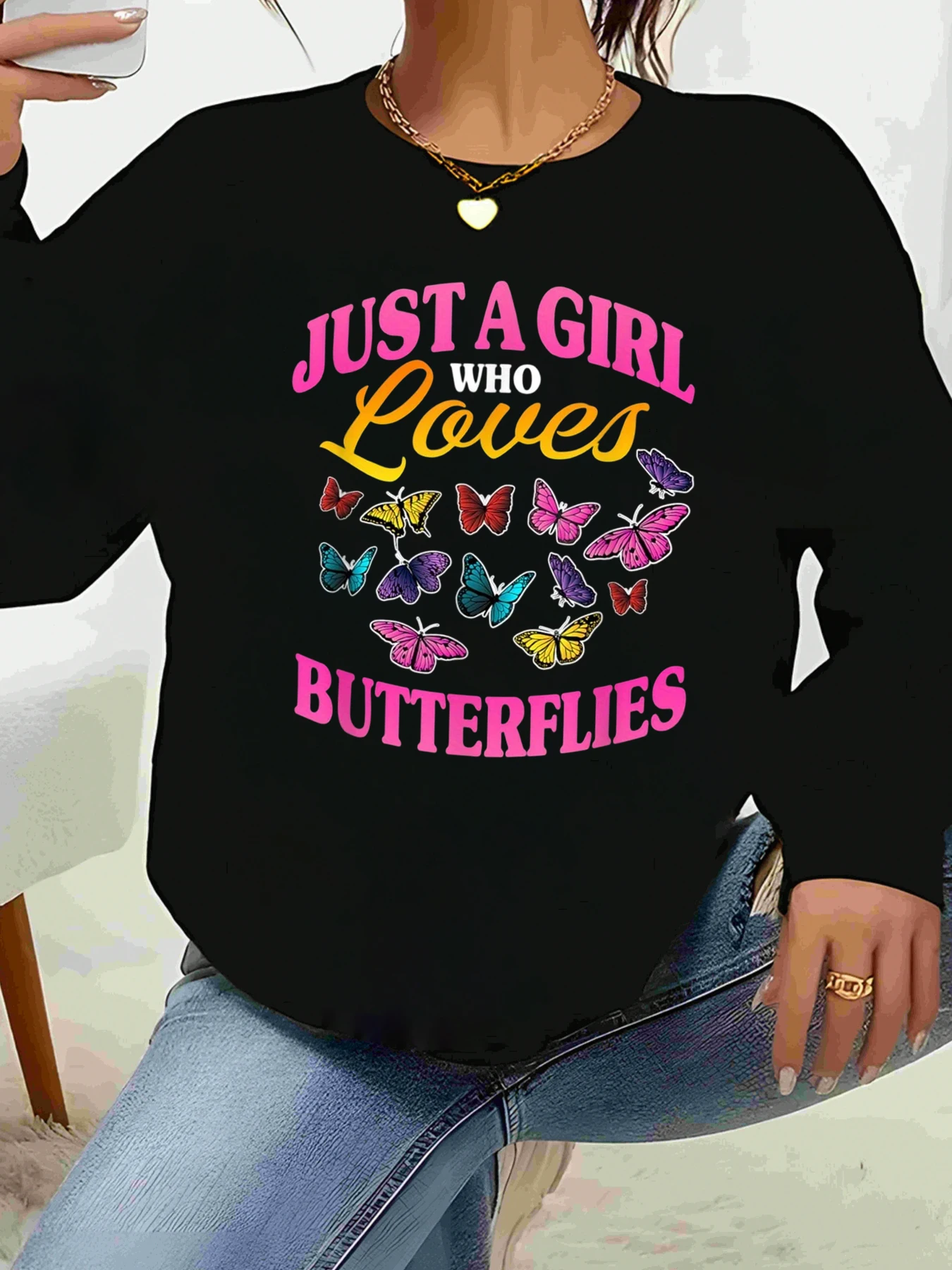 T-Shirt à manches longues pour femmes, imprimé papillon, juste une fille qui aime les papillons, tenue décontractée, mode printemps été