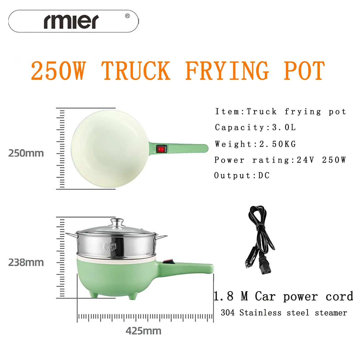 24V Multifunction Electric Frying Pan Steamer Home Appliance Portable for Truck RV Camper and Camping