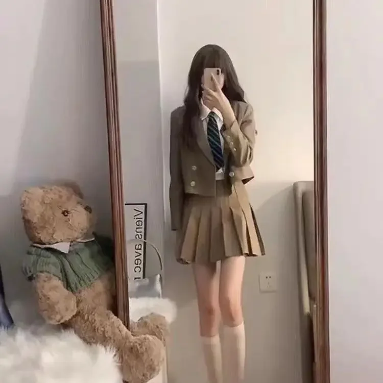 اليابانية طالب زي مدرسي الكورية أزياء الخريف الشتاء الحلل مدرسة بنات مطوي تنورة سيدة البدلة الزي الرسمي مجموعة