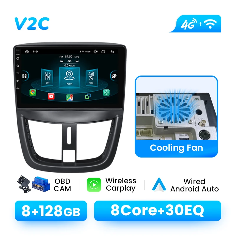 XONRICH Autoradio Speler Voor Peugeot 207 207CC 2006-2015 Android14 GPS Navigatie Draadloze Carplay DSP AI Voice audio Multimedia