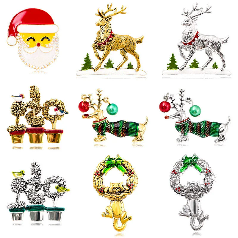 Santa Claus Merry Christmas Brooch Mistletoe Wreath Snowflake Christmas Elk Breastpin Cat Christmas Tree Merry Christmas Decor