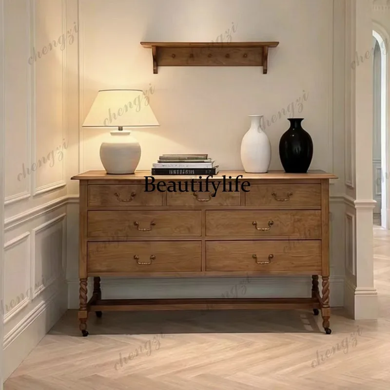

French solid wood porch cabinet, antique multi-drawer decorative cabinet, storage storage cabinet