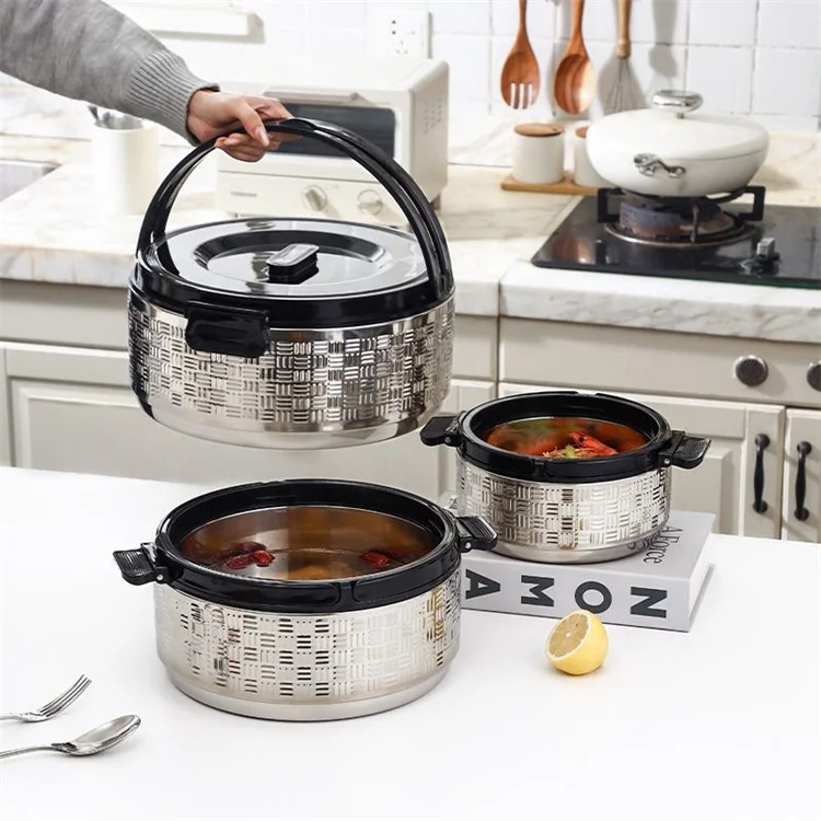 3&4PCS Luxury Stainless Steel Food Warmer Set Double Insulated Food Thermos XG Large Food Storage Container Hot Pot for Hot Cold
