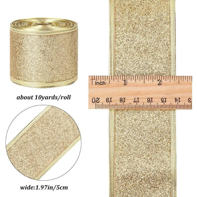 10 Yards Sparkle Ribbon with Wired Edge Glitter Ribbon 2 Inch Goldenrod Wrapping Gifts & Custom DIY Crafts Decorative