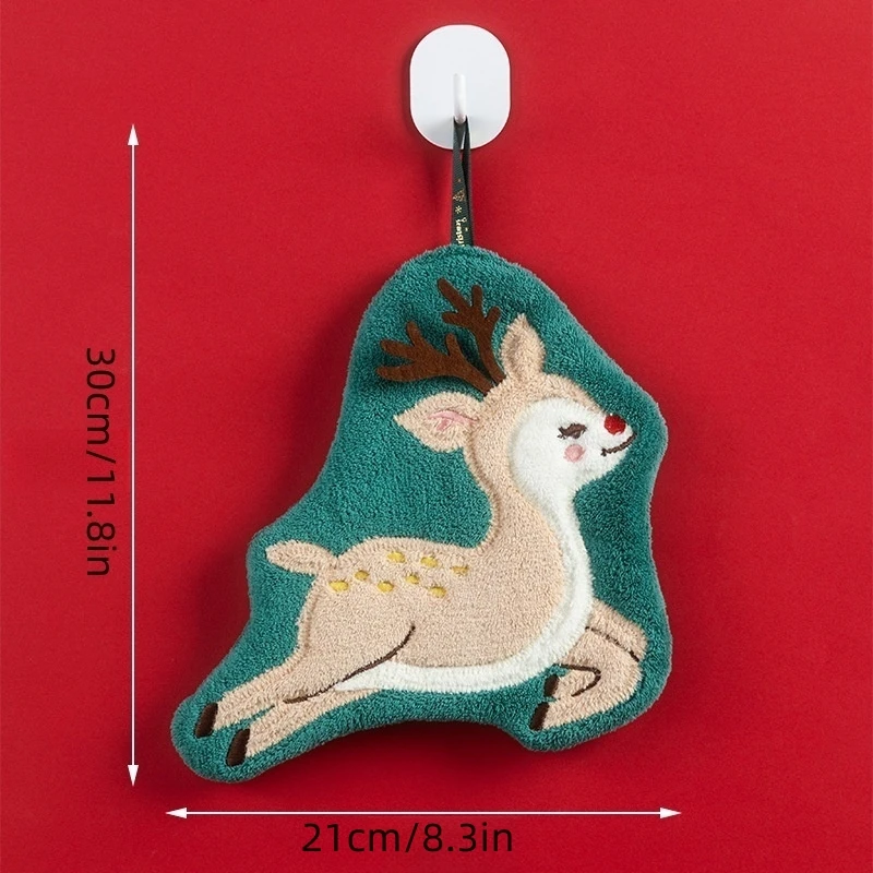 1pc Christmas Hand Towel, Hanging Household Hand Towel, Kitchen and Bathroom Quick Drying coral Fleece Christmas Towel