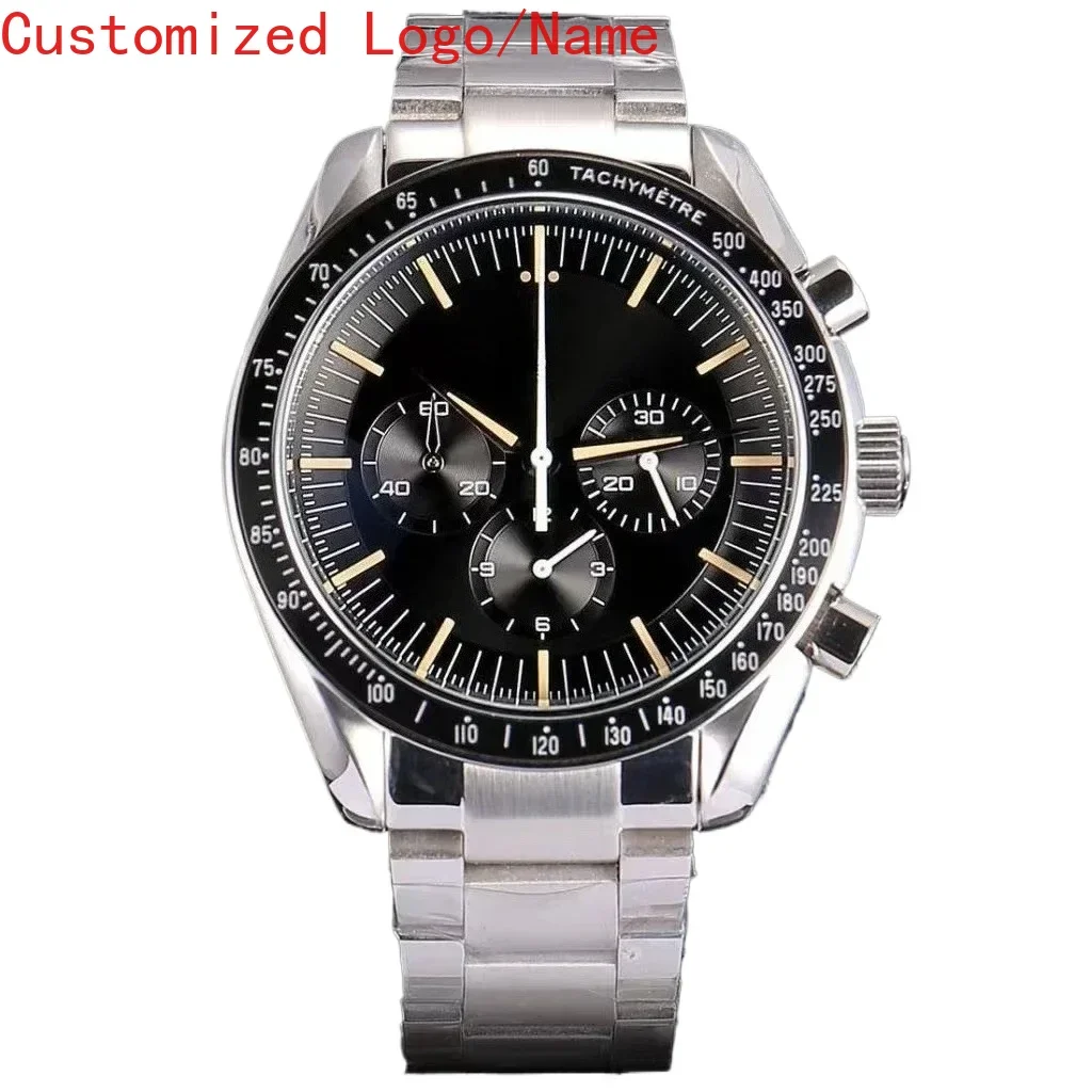 الرجال الفاخرة التلقائية الساعات الميكانيكية الفولاذ المقاوم للصدأ ووتش الأسود السيراميك الحافة حزام من الجلد الياقوت ساعة اليد حسب الطلب #1