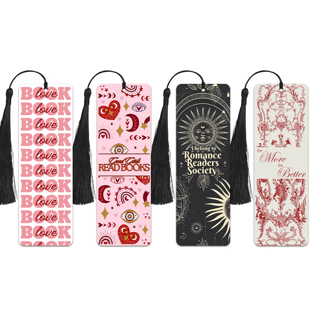 4PCS Romance Book Lover Tassel Bookmarks Cute Pink Aesthetic Bookmark Set, Vintage Retro Reader Birthday Gifts for Women Girls