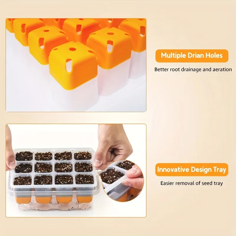 5pcs, Seed Starter Tray 60 Cells Seed Starter Kit Reusable Silicone Seedling Starter Trays Base Greenhouse Germination Tray Kit