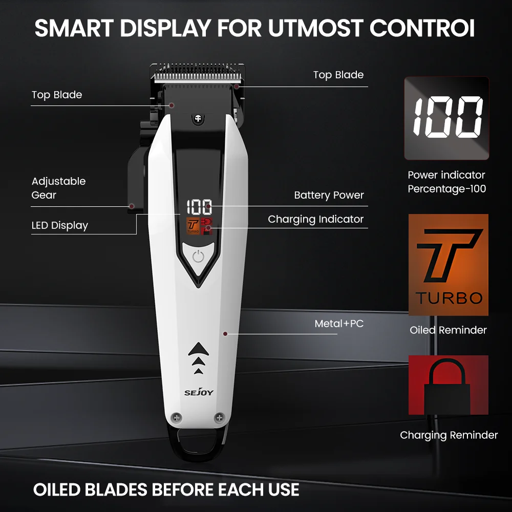 Sejoy Cordless Hair Clippers for Men Trimmers Set for Barber with LED Display Professional Slick Hair Cut Self-Sharpening Blades