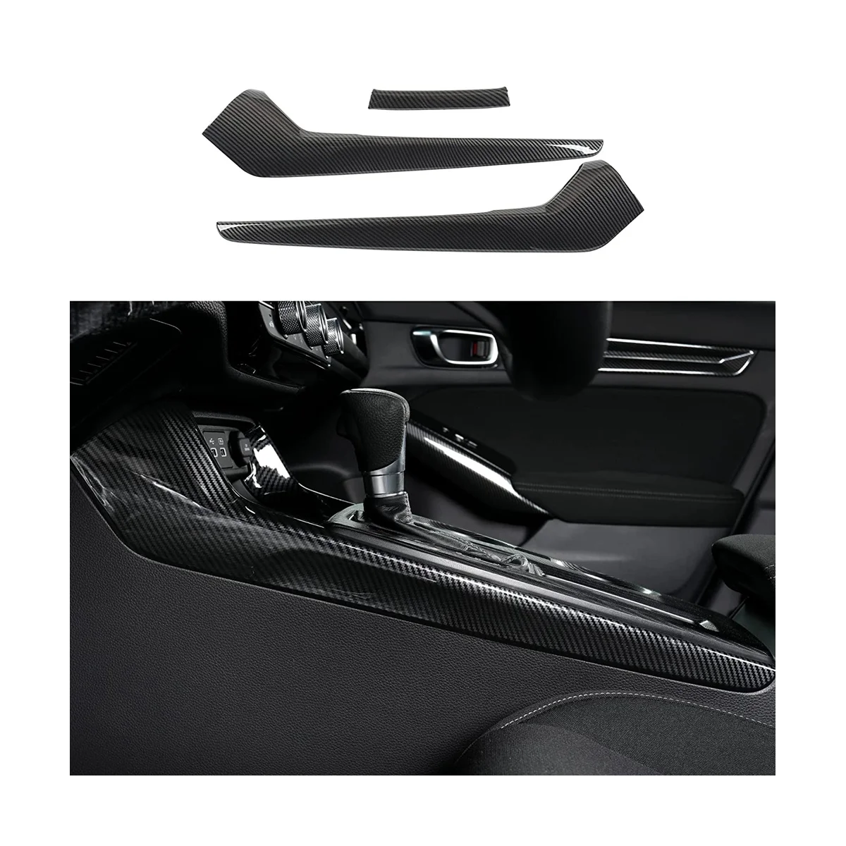 Center Consoles Side Gear Shift Trims Decorative Cover for Honda Civic 11Th Gen 2022 2023 Accessories - ABS Carbon Fiber