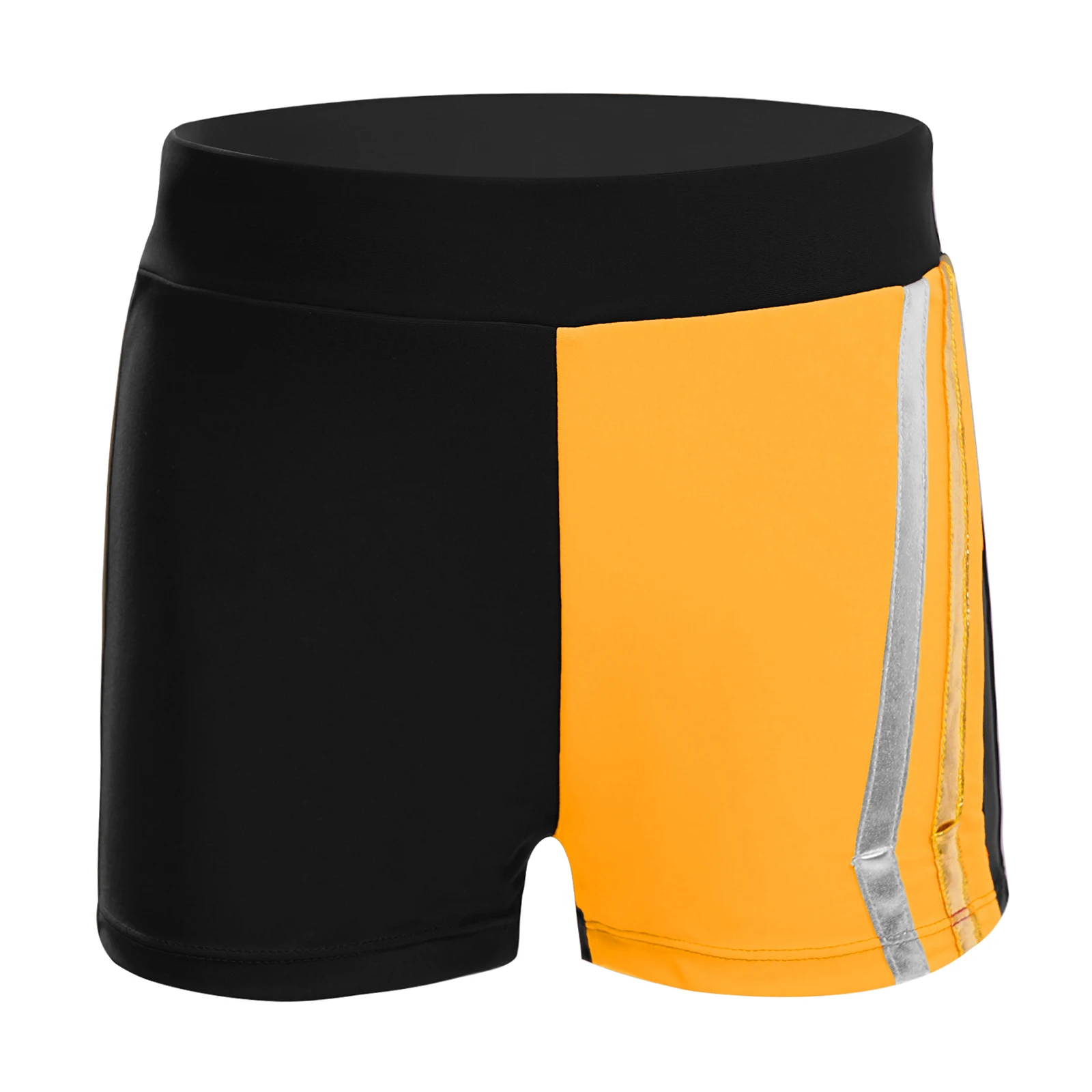 

Kids Girls Shorts Metallic Shiny Striped Color Block Elastic Waist Boxer Shorts for Cheerleading Dance Competition Gymnastics
