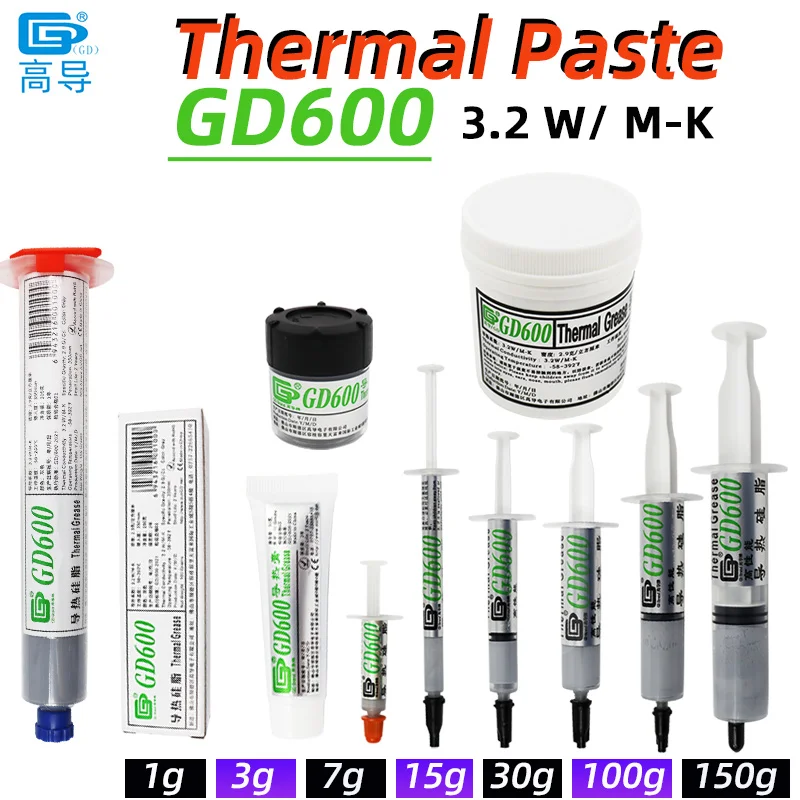 Thermal Conductive Grease Paste Net Weight 1/3/7/15/30/100/150 Grams Grey GD600 Plaster Heat Sink Compound  for CPU SSY ST CN HT