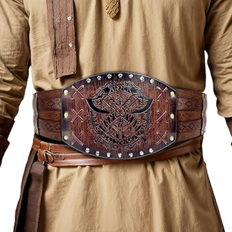 Vikings Belt Wide PU Leather Medieval Larp Costume Men Women SCA Waist Armor Corset Heavy Belt Celtic Halloween Emboss Adult