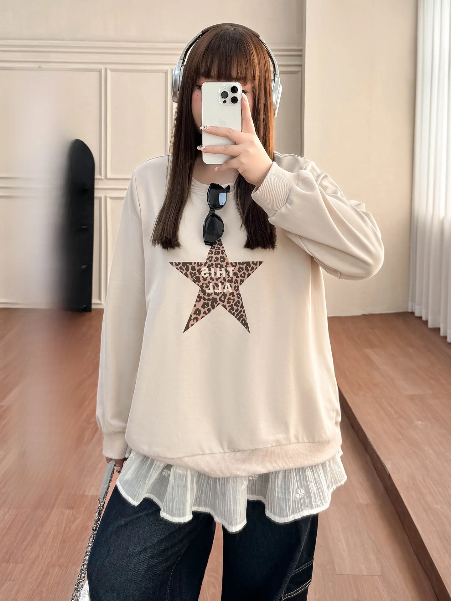 

Limited Edition plus Size Women's Sweatshirt Set Leopard Print Star Print Spring Casual High Waist Cotton Polyester Blend