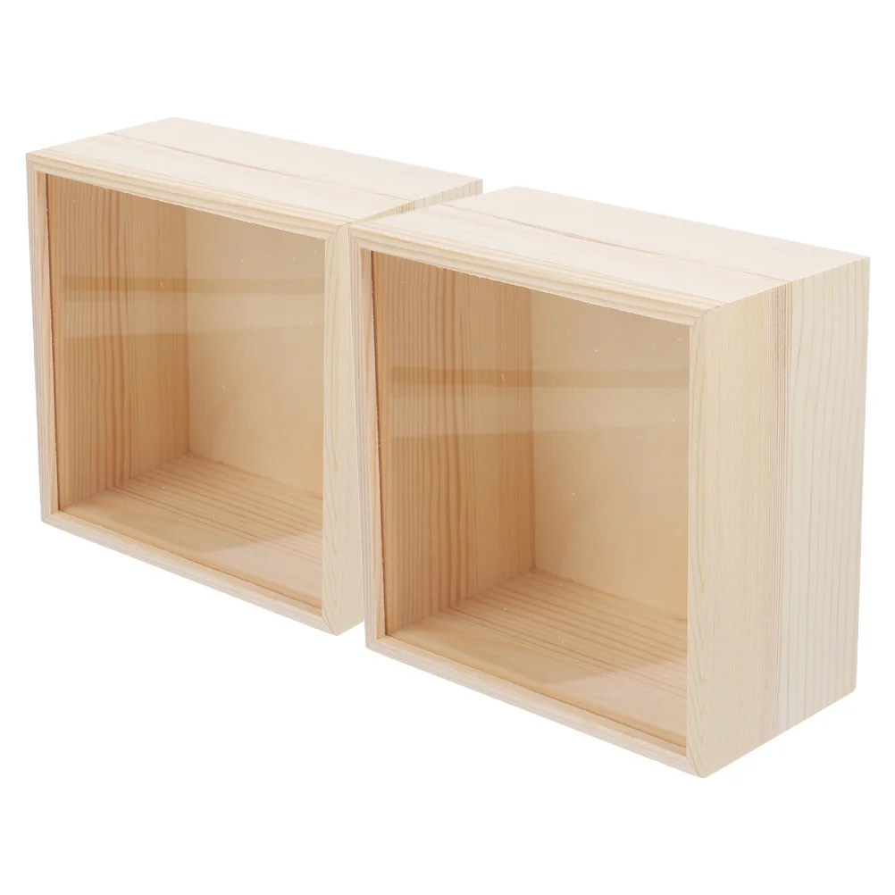 

2 pcs Acrylic Storage Box 15X15X8Cm Transparent Sliding Lid With Wooden Base For Desktop Organizer Cosmetics Stationery Craft