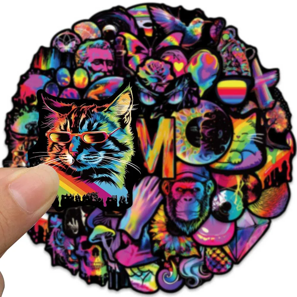 50 Stuks Vinyl Laptop Stickers Grappige Cartoon Regenboog Hippie Trippy Stickers Voor Bagage Gitaar Telefoon Fiets Auto Waterdichte Graffiti