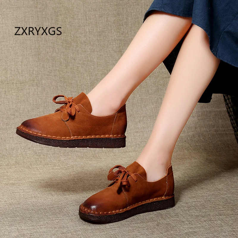 ZXRYXGS Retro Style Top Cowhide Single Shoes Woman New Flats 2025 Winter Soft Sole Comfort Warm Shoes Flat Sneakers Casual Shoes