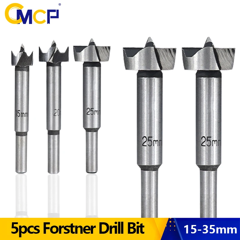 CMCP Wood Drill Bit Set 5pcs 15 20 25 30 35mm Self Centering Hole Saw Cutter Wood Hole Drilling Tools Forstner Drill Bit