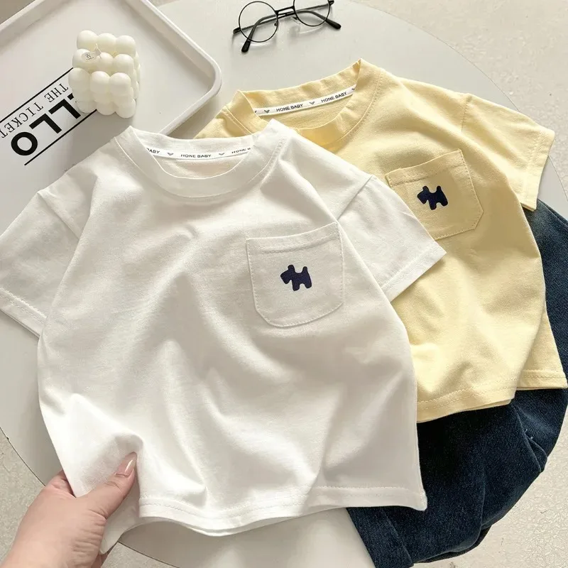 Children's Soft Cotton T-shirt Cotton Boys Summer Baby Boys and Girls New Clothing Girls Loose Casual Blouse Half-sleeved image 2