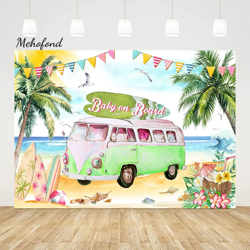 Mehofond Summer Baby on Board Photography Background Newborn Birthday Party Portrait Sightseeing Car Aloha Backdrop Photo Sudio