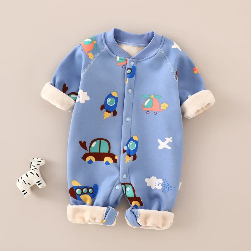 Baby Onesie Plus Velvet Thick Thermal Underwear Newborn Clothes Autumn and Winter Baby Rompers Pajamas Romper