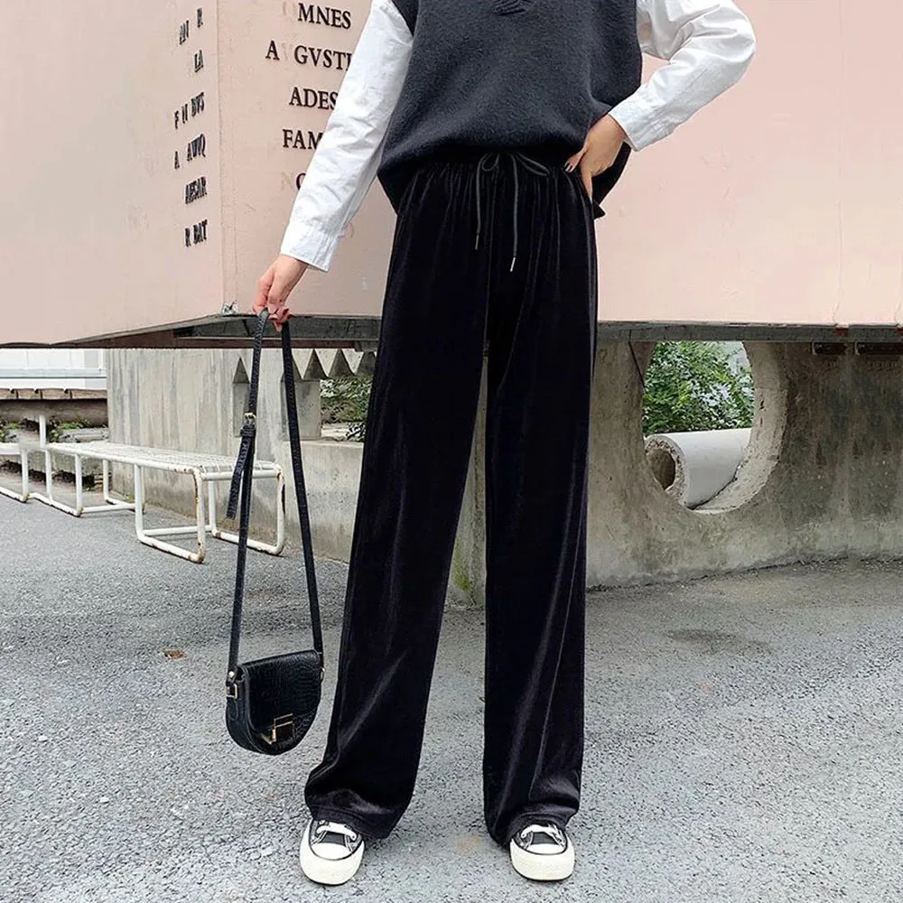 Spring And Autumn New Golden Velvet Wide-leg Pants Women's Loose Joker Trend Straight Pants High Waist Slim Casual Pants Thin.