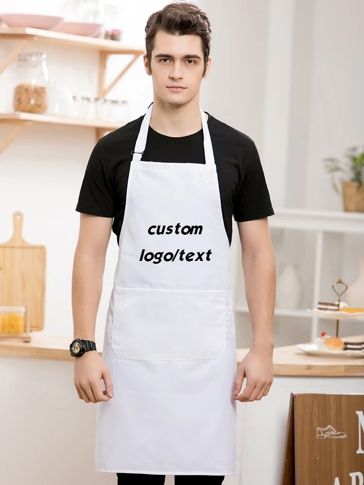 Custom Original Apron for Chefs Women Men Kitchen Uniforms Waist Strap Restaurant Working Long Smock With Pockets Blue White