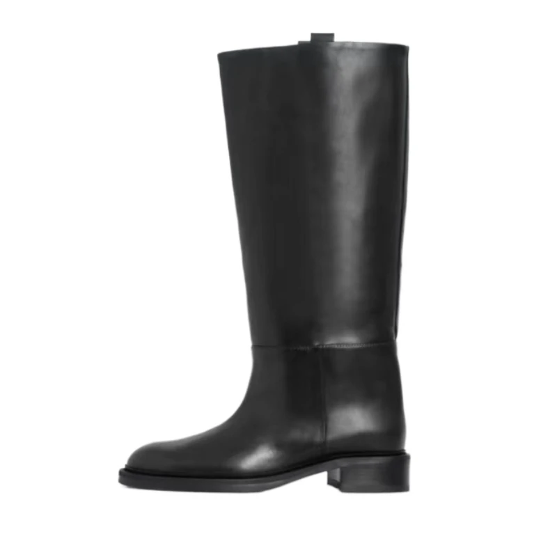 2024 Winter New Fashion Slip-on Flat Knee Boots for Women Europe and America Elegant Round Toe Knight Boot Big Size Shoes 43