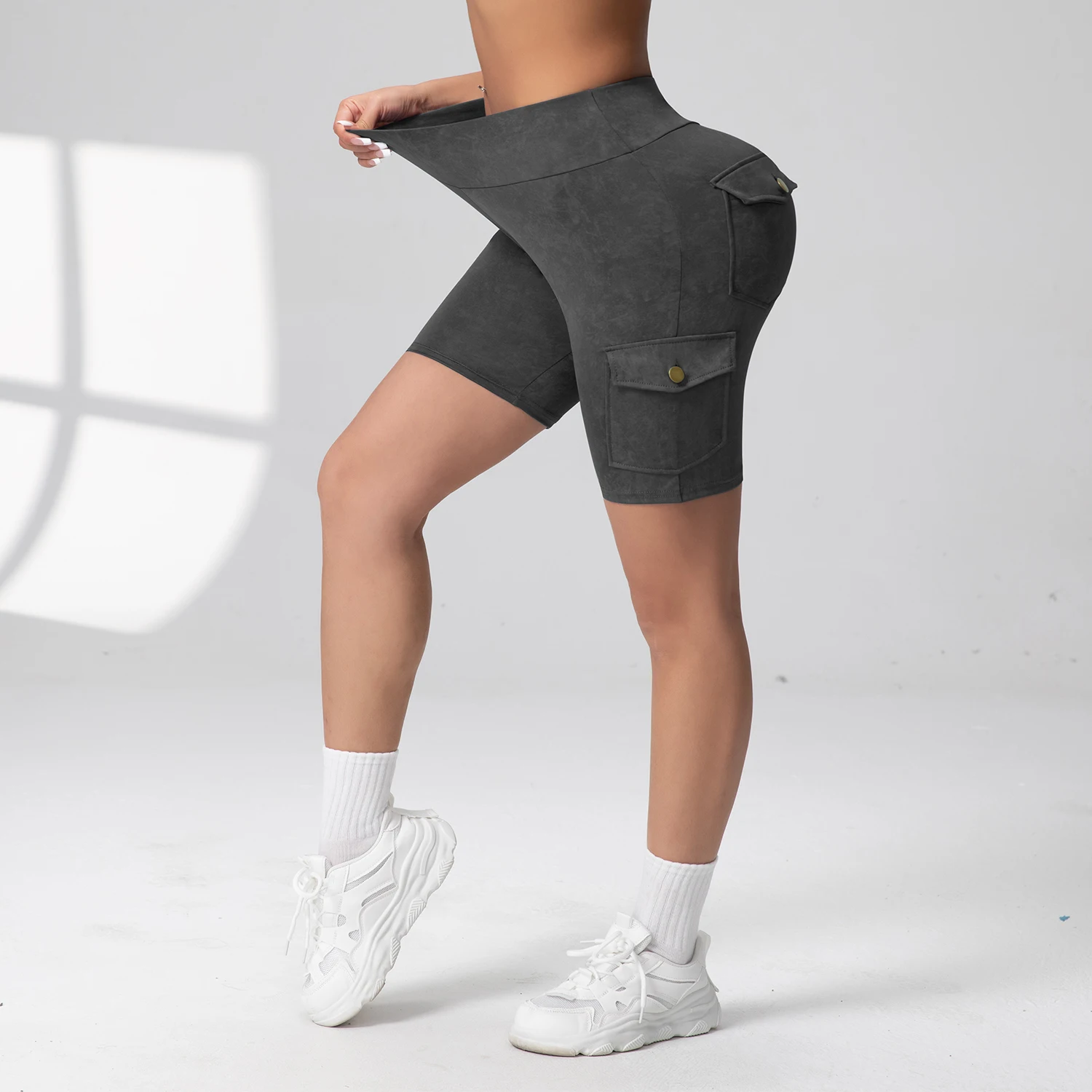 Women's Multiple Flip Pockets Tie-Dye Cargo Shorts Leggings High Waist Slim Fit Cycling Casual Home Sports Shorts Pants