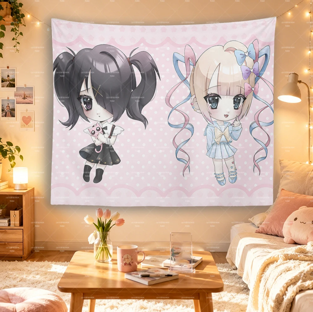 Needy Girl Overdose Wandteppich, Ame-chan & KAngel Pink Polka Dot Anime Wandbehang Schlafzimmerdekoration – Detail 5