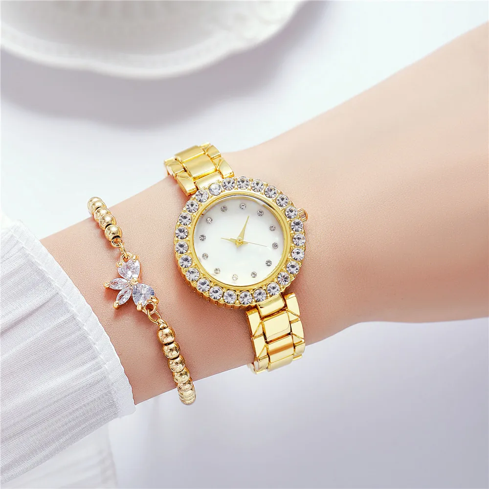 Luxury Women's Watch Rhinestone Set Steel Watch for Women Metal Strap Quartz Ladies Bracelet Watch Clock