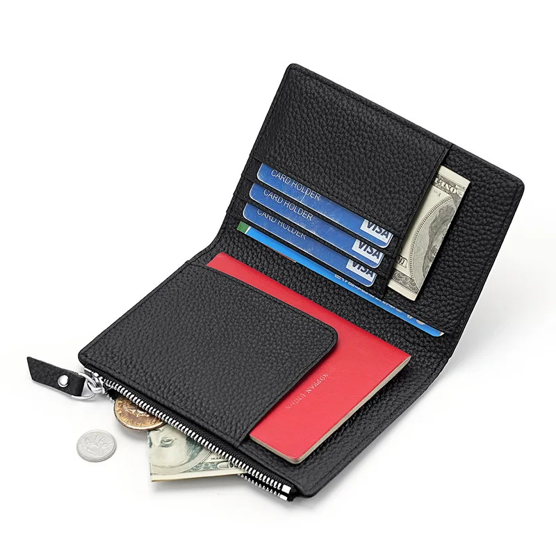 Genuine leather passport RFID travel wallet multi-function card holder coin bag men and women passport