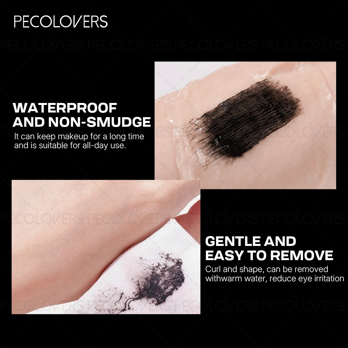 Mascara Ultra-fin 2 pièces- Mascara noir bouclé et volumateur, imperméable, anti-taches