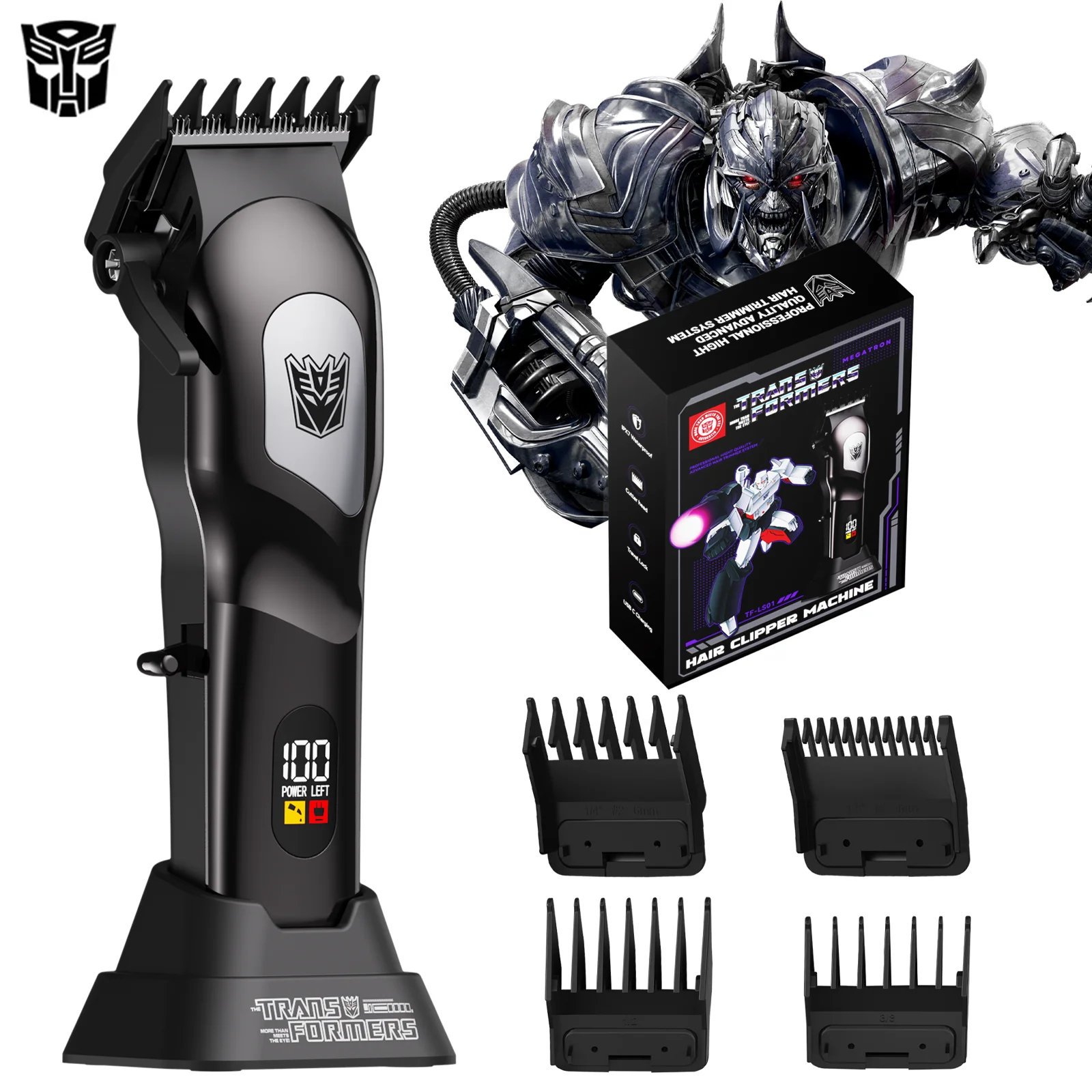 Transformers co-branded wireless electric hair clipper, with LED display, adjustable 0.5–2.5mm, men's hair trimmer
