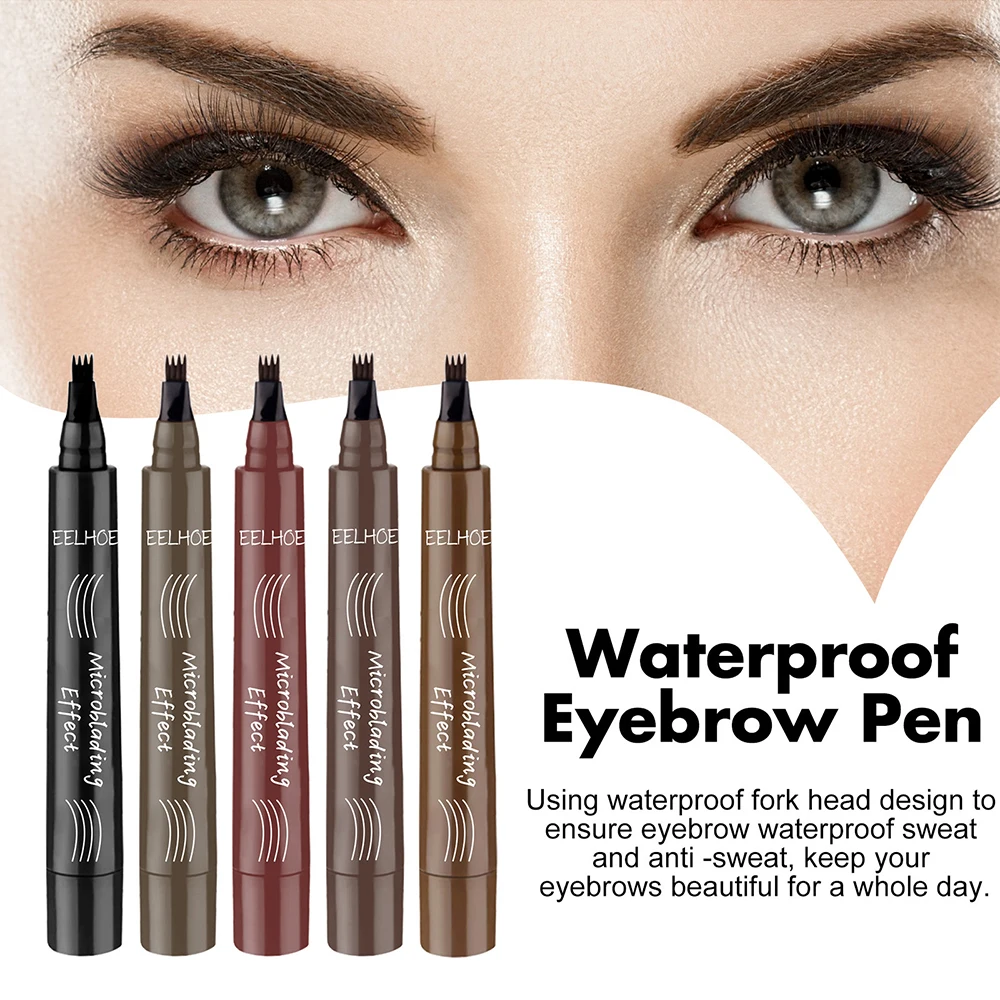 EELHOE Four Forked Wild Water Eyebrow Pen Modified Eyebrow Type Waterproof and Sweatproof Filling Eyebrow Natural Abundant Multi