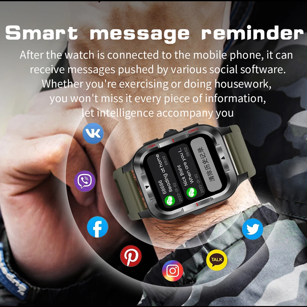 العسكرية الجديدة GPS الرياضة ساعة ذكية الرجال 480mAh بطارية مصباح ليد جيب 100 + أوضاع رياضية بلوتوث دعوة مقاوم للماء Smartwatch #6