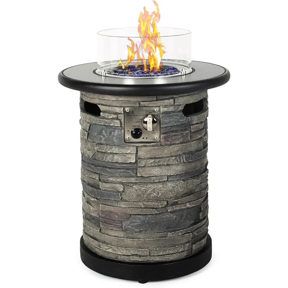 

Outdoor Propane Fire Pit Table, Round Porcelain Tile Top 22" Fire Bowl Column W/ 40,000 BTU Firepit Table Auto-Ignition 400D