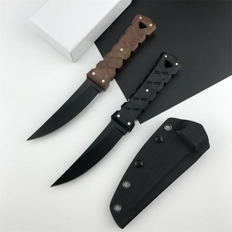 

Outdoor Tactical Hunting Self-defense Rescue EDC tool, vacuum titanium plating process blade brown linen/black G10 handle