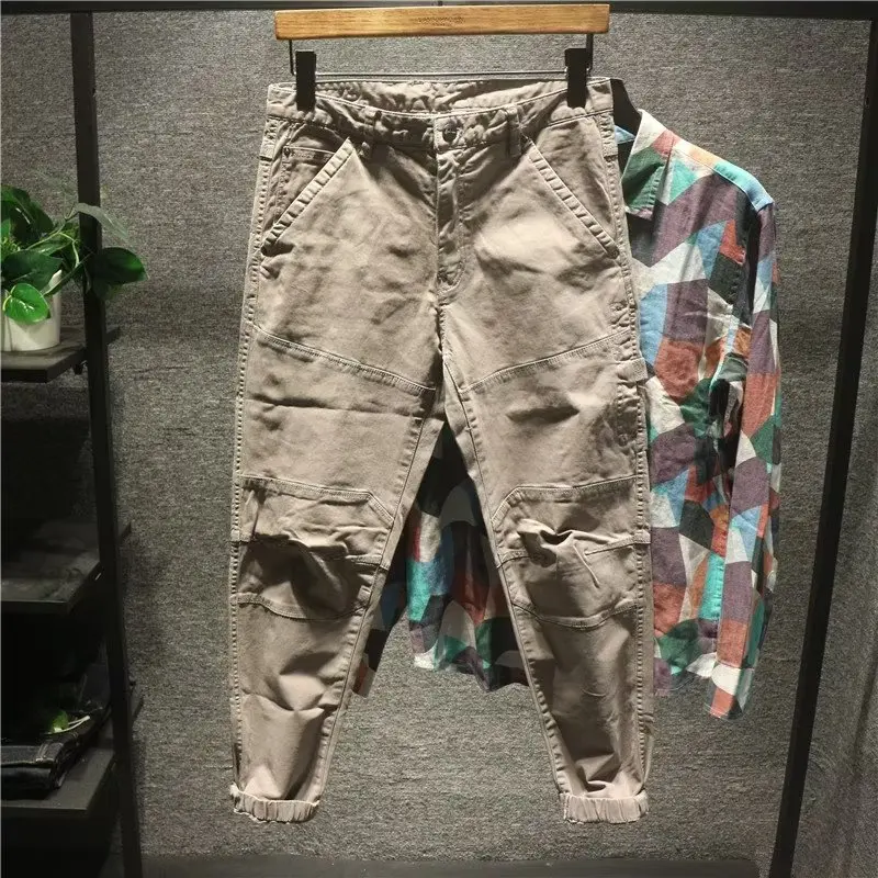 

Autumn Casual Cotton Work Pants Loose Fit Comfortable Wear Resistant Trousers for Men Youth Active Sle All Season Long Pants