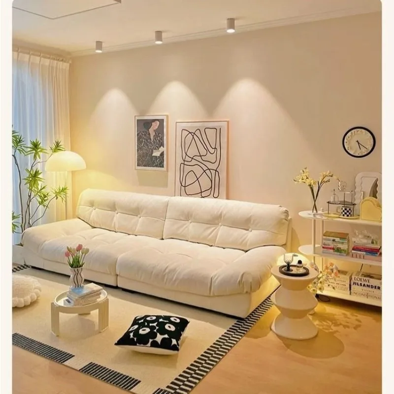 Simple cloud sofa cream wind small apartment straight row double three lazy fabric sofa