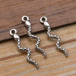 60Pcs 4*23MM Plated Wholesale Small Snake Pendant DIY Animal Charm Necklace Bracelet Jewelry Crafts Making