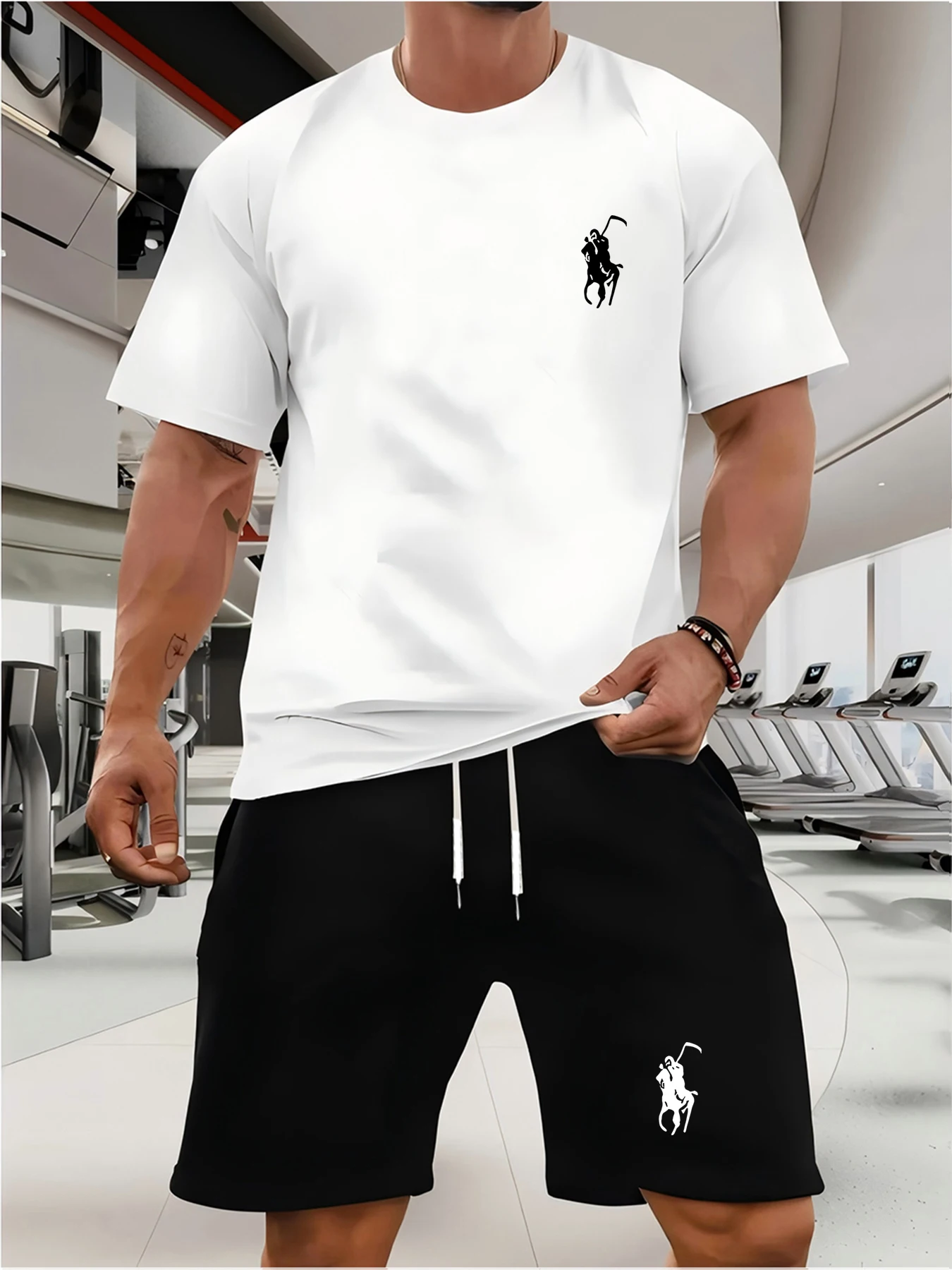 

Summer Breathable Sports Suit Men's Short-Sleeved Shorts Loose Quick Drying T-Shirt Short Quarter Pants Casual Running Suit