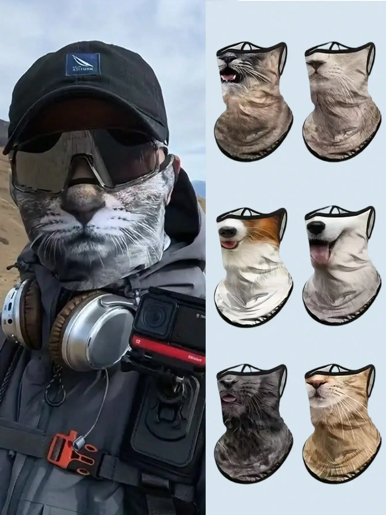 Funny Animal Print Cooling Face Mask – Cat & Dog Pattern UV Protection Neck Gaiter, Easy and Comfortable to Wear