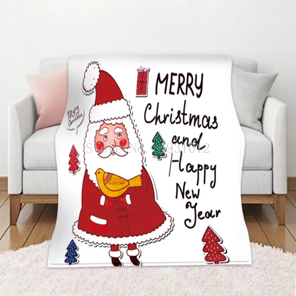 Merry Christmas Flannel Throw Blanket For Bed Couch Sofa Super Soft Warm Plush Blanket Santa Claus Bedspread Kid Gift 59x86Inch