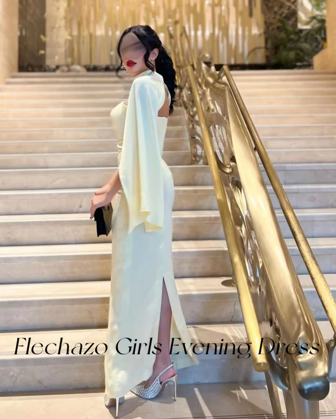 Flechazo Evening Dresses High-Neck Backless Slit Cut-Out Sheath Formal Party Simple Dress For Women 2024 vestidos para mujer