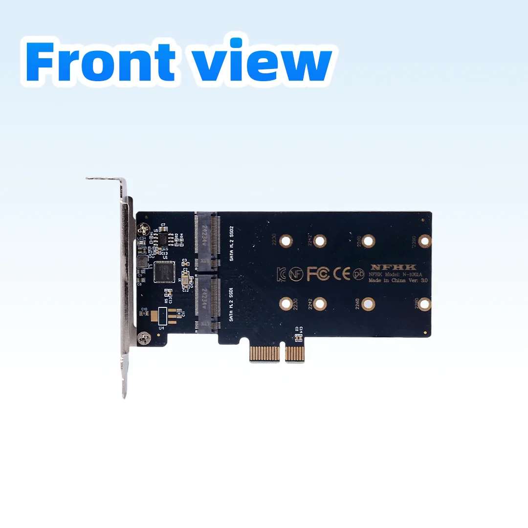 ADT-Link PCIe X1 To 2-Port SATA M.2 NGFF SSD Adapter Card with Full Height + Low Profile Bracket , ASM1061 Chip
