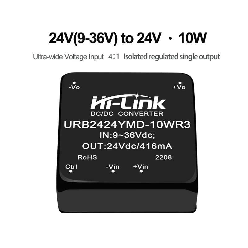 Hilink DCDC URB2415YMD-10WR3 10pcs/lot URB2424YMD Regulated Wide Voltage 9V-36V to 15V 666mA Isolated Switching Power Module